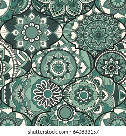 Patchwork pattern. Vintage decorative elements. Hand drawn background. Islam, Arabic, Indian, ottoman motifs. Perfect for printing on fabric or paper.