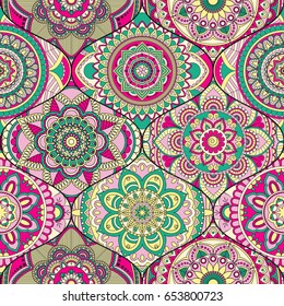 Patchwork pattern. Vintage decorative elements. Hand drawn background. Islam, Arabic, Indian, ottoman motifs. Perfect for printing on fabric or paper.