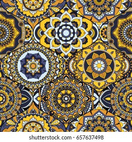 Patchwork pattern. Vintage decorative elements. Hand drawn background. Islam, Arabic, Indian, ottoman motifs. Perfect for printing on fabric or paper.