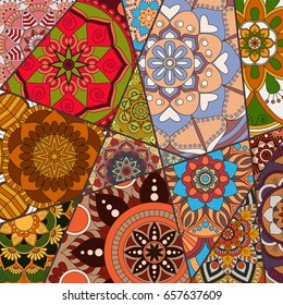 Patchwork pattern. Vintage decorative elements. Hand drawn background. Islam, Arabic, Indian, ottoman motifs. Perfect for printing on fabric or paper.