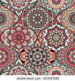 Patchwork pattern. Vintage decorative elements. Hand drawn background. Islam, Arabic, Indian, ottoman motifs. Perfect for printing on fabric or paper.