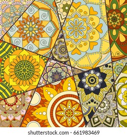 Patchwork pattern. Vintage decorative elements. Hand drawn background. Islam, Arabic, Indian, ottoman motifs. Perfect for printing on fabric or paper.