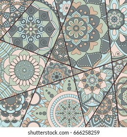 Patchwork pattern. Vintage decorative elements. Hand drawn background. Islam, Arabic, Indian, ottoman motifs. Perfect for printing on fabric or paper.