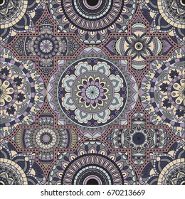 Patchwork pattern. Vintage decorative elements. Hand drawn background. Islam, Arabic, Indian, ottoman motifs. Perfect for printing on fabric or paper.