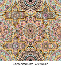 Patchwork pattern. Vintage decorative elements. Hand drawn background. Islam, Arabic, Indian, ottoman motifs. Perfect for printing on fabric or paper.