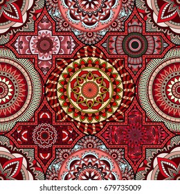 Patchwork pattern. Vintage decorative elements. Hand drawn background. Islam, Arabic, Indian, ottoman motifs. Perfect for printing on fabric or paper.