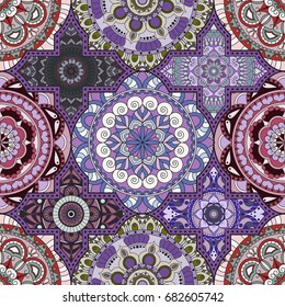Patchwork pattern. Vintage decorative elements. Hand drawn background. Islam, Arabic, Indian, ottoman motifs. Perfect for printing on fabric or paper.