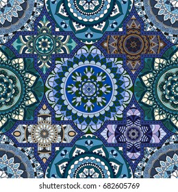 Patchwork pattern. Vintage decorative elements. Hand drawn background. Islam, Arabic, Indian, ottoman motifs. Perfect for printing on fabric or paper.