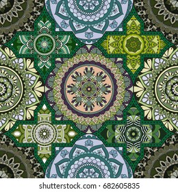 Patchwork pattern. Vintage decorative elements. Hand drawn background. Islam, Arabic, Indian, ottoman motifs. Perfect for printing on fabric or paper.
