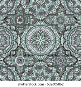 Patchwork pattern. Vintage decorative elements. Hand drawn background. Islam, Arabic, Indian, ottoman motifs. Perfect for printing on fabric or paper.