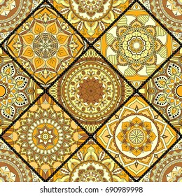 Patchwork pattern. Vintage decorative elements. Hand drawn background. Islam, Arabic, Indian, ottoman motifs. Perfect for printing on fabric or paper.