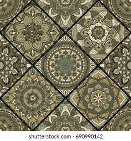 Patchwork pattern. Vintage decorative elements. Hand drawn background. Islam, Arabic, Indian, ottoman motifs. Perfect for printing on fabric or paper.