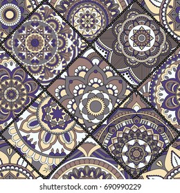 Patchwork pattern. Vintage decorative elements. Hand drawn background. Islam, Arabic, Indian, ottoman motifs. Perfect for printing on fabric or paper.