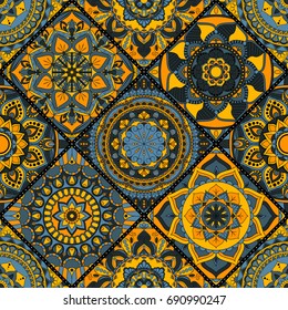 Patchwork pattern. Vintage decorative elements. Hand drawn background. Islam, Arabic, Indian, ottoman motifs. Perfect for printing on fabric or paper.