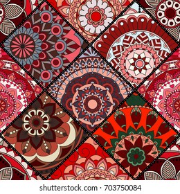 Patchwork pattern. Vintage decorative elements. Hand drawn background. Islam, Arabic, Indian, ottoman motifs. Perfect for printing on fabric or paper.