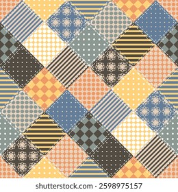 Patchwork print wallpaper background with different patterns quilting hobby craft handmade 