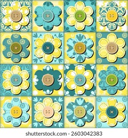 Patchwork print wallpaper background with different patterns quilting hobby craft handmade