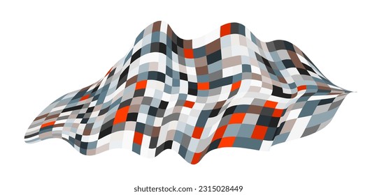 Patchwork quilt made of gray cells. Quilted fabric. Square fields from bird's eye view autumn harvest. Checkered background with distorted squares Distortion chess pattern. Chessboard surface flag