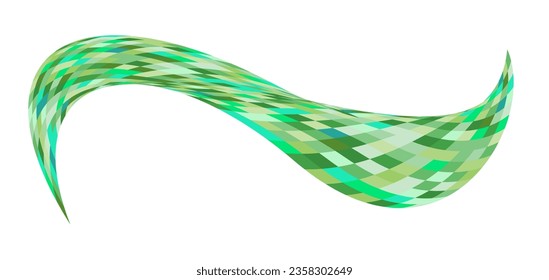 Patchwork quilt made of green cells. Quilted fabric. Square fields from bird's eye view autumn harvest. Checkered background with distorted squares Distortion chess pattern. Chessboard surface flag