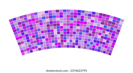 Patchwork quilt made of purple cells. Quilted fabric. Square fields from bird's eye view autumn harvest. Checkered background with distorted squares Distortion chess pattern. Chessboard surface flag