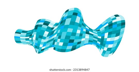 Patchwork quilt made of turquoise cells. Quilted fabric. Square fields from bird's eye view autumn harvest Checkered background with distorted squares Distortion chess pattern. Chessboard surface flag