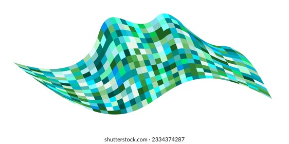 Patchwork quilt made of turquoise cells. Quilted fabric. Square fields from bird's eye view autumn harvest Checkered background with distorted squares Distortion chess pattern. Chessboard surface flag