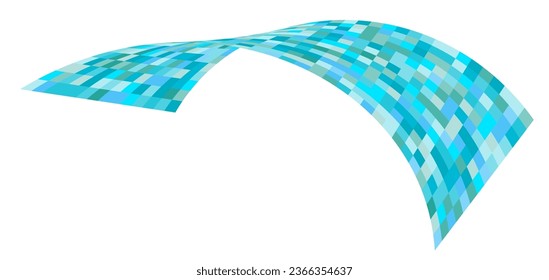 Patchwork quilt made of turquoise cells. Quilted fabric. Square fields from bird's eye view autumn harvest Checkered background with distorted squares Distortion chess pattern. Chessboard surface flag
