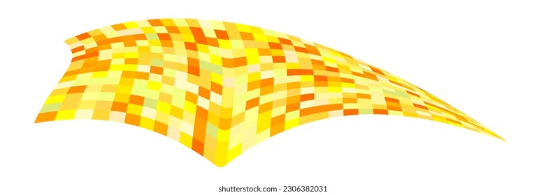 Patchwork quilt made of yellow cells. Quilted fabric. Square fields from bird's eye view autumn harvest. Checkered background with distorted squares Distortion chess pattern. Chessboard surface flag