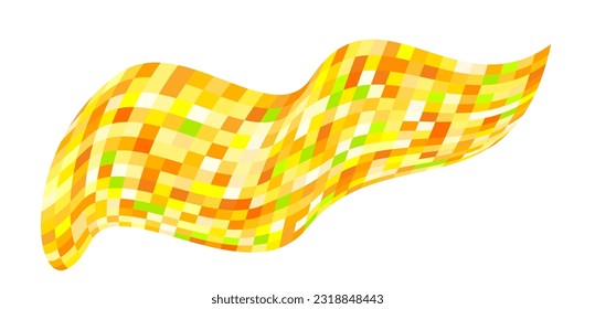Patchwork quilt made of yellow cells. Quilted fabric. Square fields from bird's eye view autumn harvest. Checkered background with distorted squares Distortion chess pattern. Chessboard surface flag