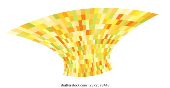 Patchwork quilt made of yellow cells. Quilted fabric. Square fields from bird's eye view autumn harvest. Checkered background with distorted squares Distortion chess pattern. Chessboard surface flag