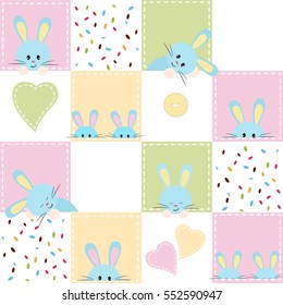 Patchwork with rabbit. Baby seamless background