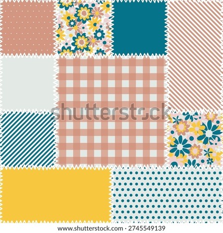 patchwork seamless pattern with colorful floral and striped ornate