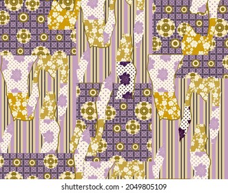 patchwork seamless pattern with different elements floral, lines and geometric motifs, perfect for fashion and decoration