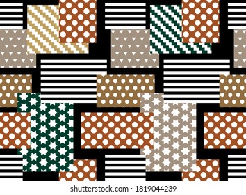 Patchwork seamless pattern with geometric ornaments.Stylish print for fabric and textile.EPS10 Illustration.