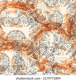 patchwork Seamless pattern on watercolor background