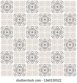 Patchwork seamless pattern, ornate portuguese decorative tiles. Abstract patchwork background. Vector hand drawn illustration, typical portuguese tiles, Ceramic tiles.
