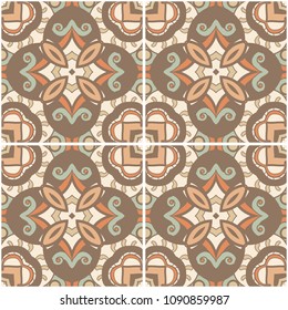 Patchwork seamless pattern. portuguese color tiles azulejos. Abstract background. Vector hand drawn illustration.