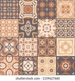Patchwork seamless pattern. portuguese color tiles azulejos. Abstract background. Vector hand drawn illustration.