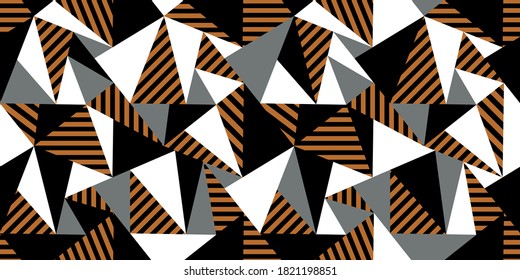 Patchwork seamless triangle pattern with geometric ornaments.Stylish print for fabric,scarf and textile.EPS10 Illustration.