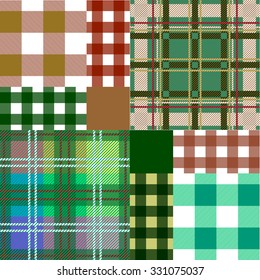 Patchwork. Set of green and beige seamless checkered textile patterns. Backgrounds & textures shop.