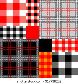 Patchwork. Set of seamless checkered textile patterns. Backgrounds & textures shop.