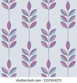 Patchwork style branches seamless pattern vector illustration. Graphic leaves backdrop. Abstract floral wallpaper. Geometric leaf texture background. Template for print, design or card.