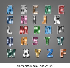 Patchwork style english alphabet capital letters vector set. Material design with long shadows.