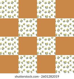 Patchwork style pattern with floral design. Vector seamless set for wrapping paper, wallpaper, clothing.