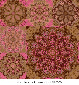 Patchwork style pattern. Seamless colorful tile background Arabic, Indian patterns, Mexican talavera tiles.