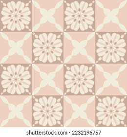 Patchwork style square ceramic tile, beige pink pastel color, minimalist pattern