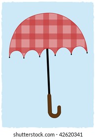 Patchwork tartan Red Umbrella on light blue background