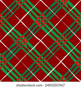 Patchwork textile pattern. Seamless plaid design background. Merry Christmas cozy pattern.