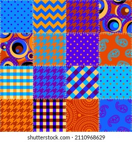 Patrón textil de trabajo en mosaico. Fondo de diseño de edredón sin inconvenientes.