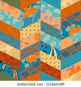 Patchwork textile pattern. Seamless quilting design background.